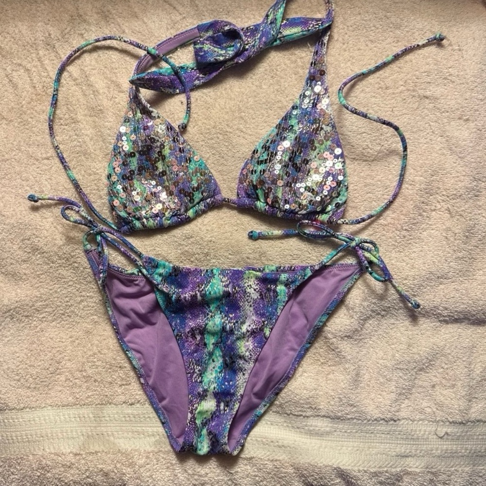 Victoria's Secret Purple and Green Sequin Bikini
